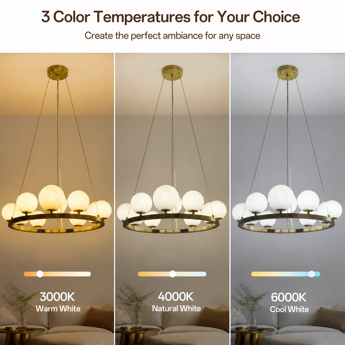 9-Light Brass Modern Globe Chandelier Wagon Wheel Ring Pendant Light with Faux Alabaster Glass Shade
