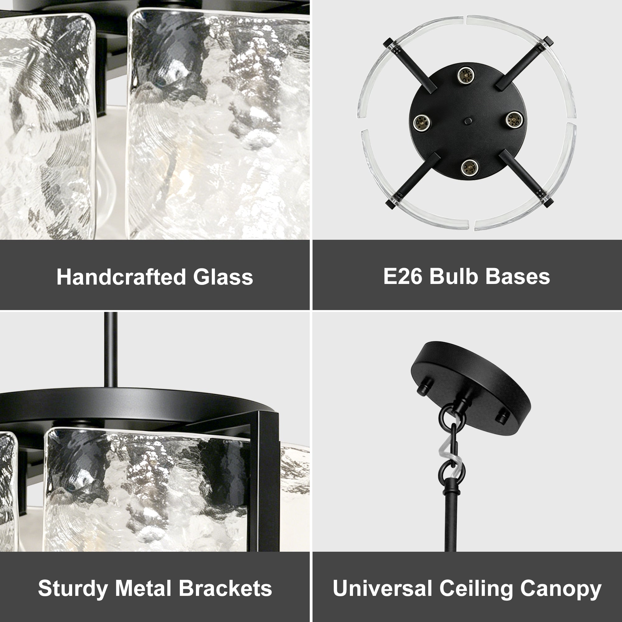 Dehowell 4-Light Modern Drum Chandelier with Textured Water Glass Shades