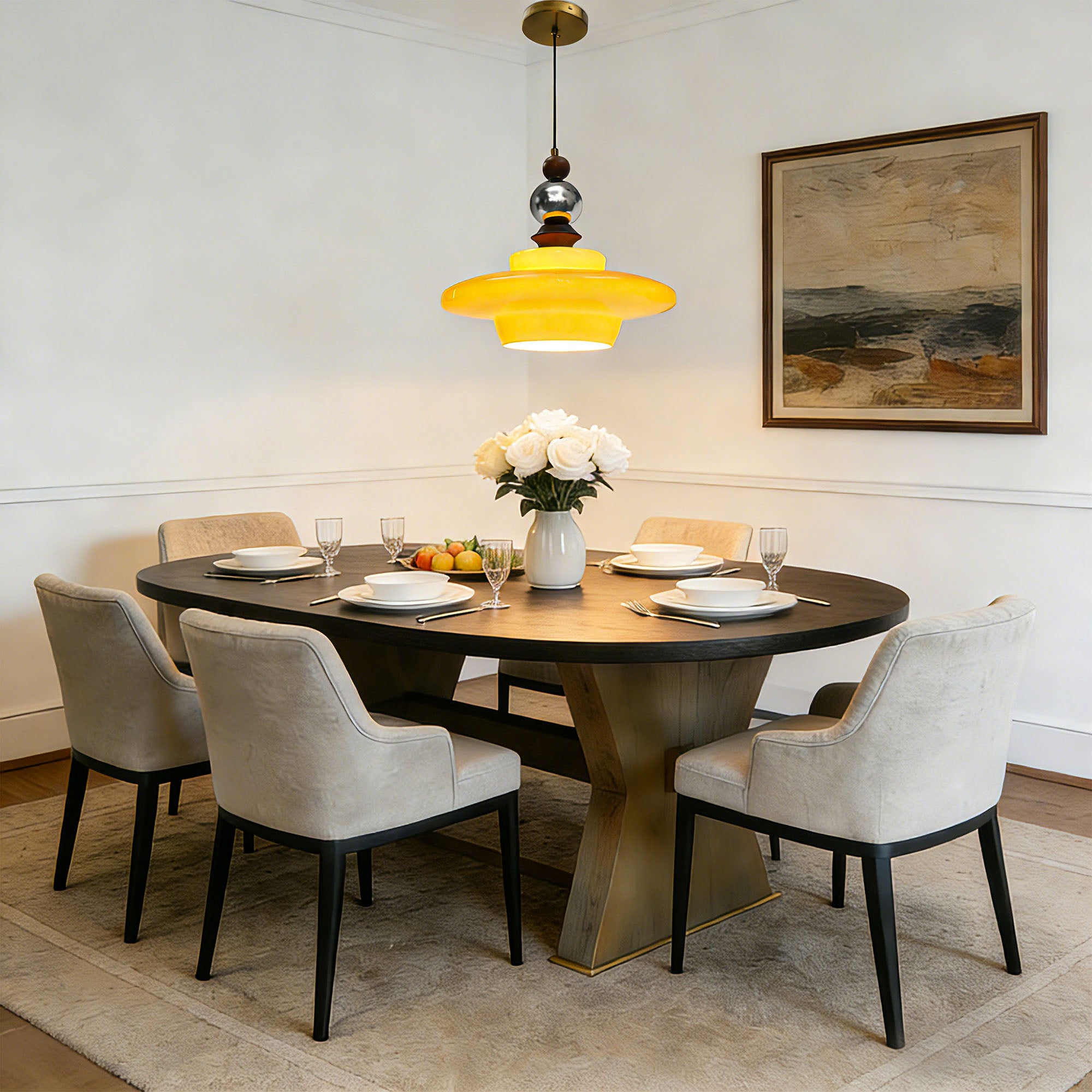 Dehowell Mid Century Glass Pendant Lamp With Wood & Metal Accents For Kitchen Island Living Dining Room
