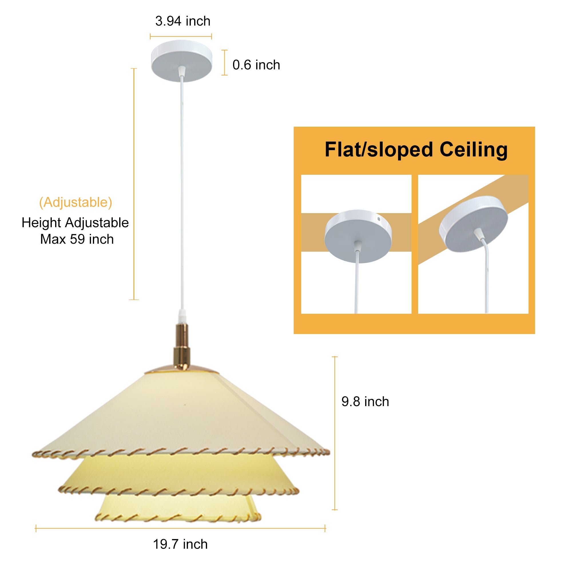 Dehowell Boho 3-tier Fabric Pendant Light With Hand-stitched Rope Detailing