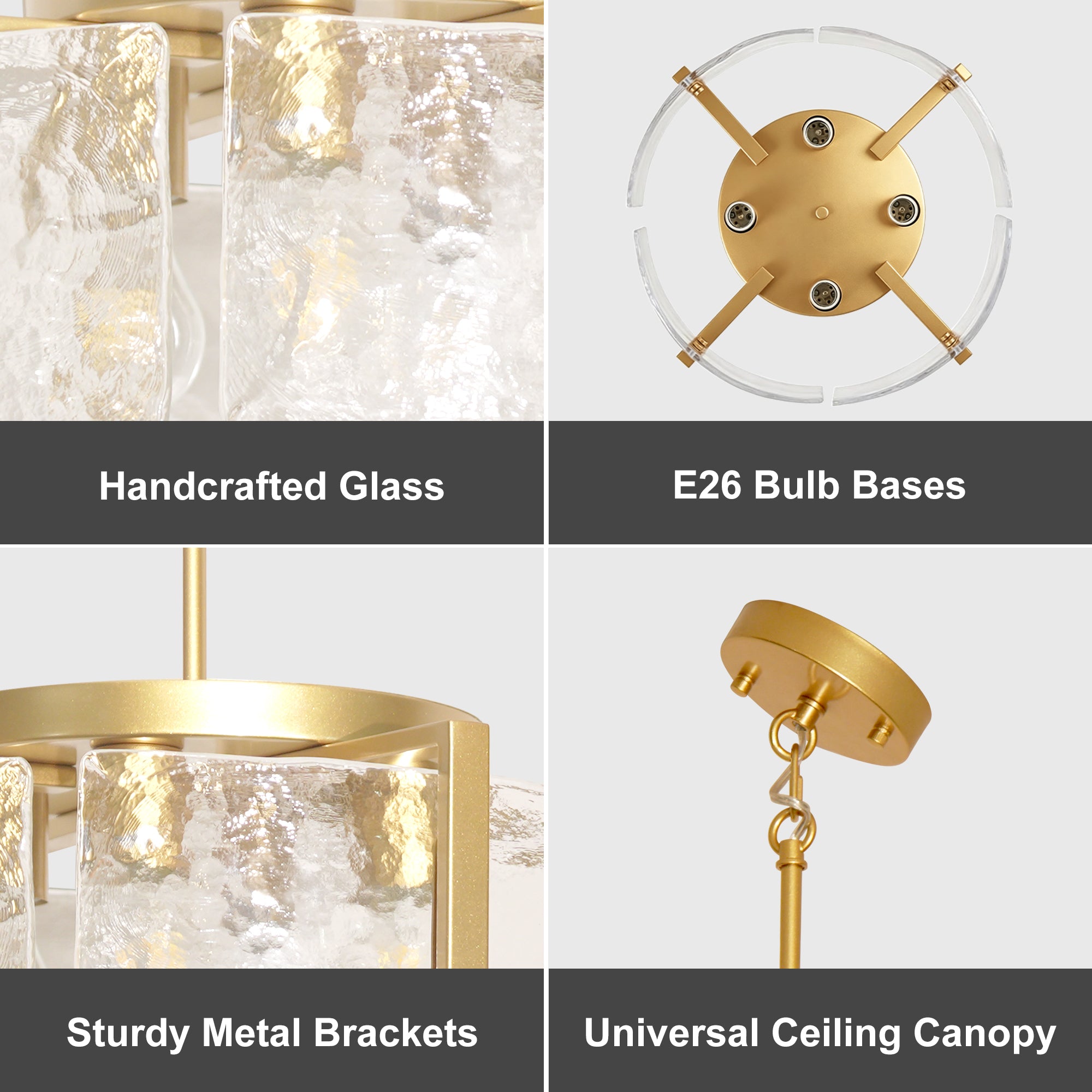 Dehowell 4-Light Modern Drum Chandelier with Textured Water Glass Shades