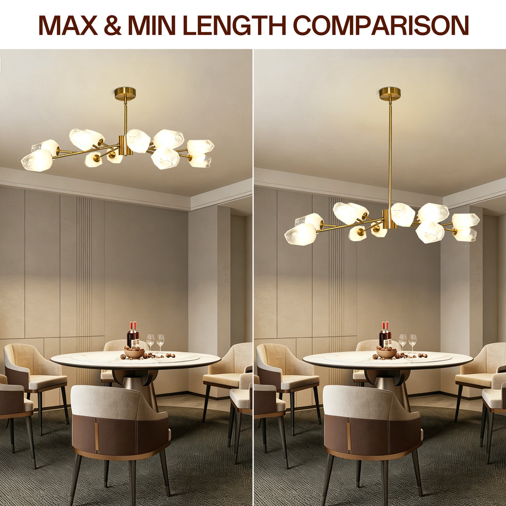 Dehowell 12-Light Modern Brushed Gold Sputnik Chandelier with Glass Awl Shades