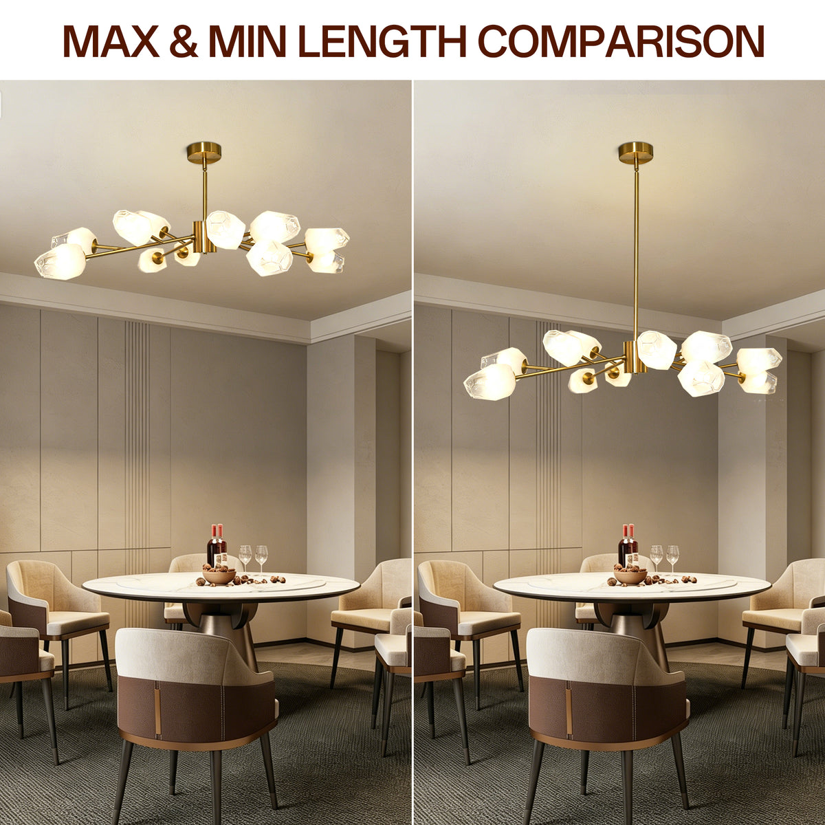 Dehowell 12-Light Modern Brushed Gold Sputnik Chandelier with Glass Awl Shades