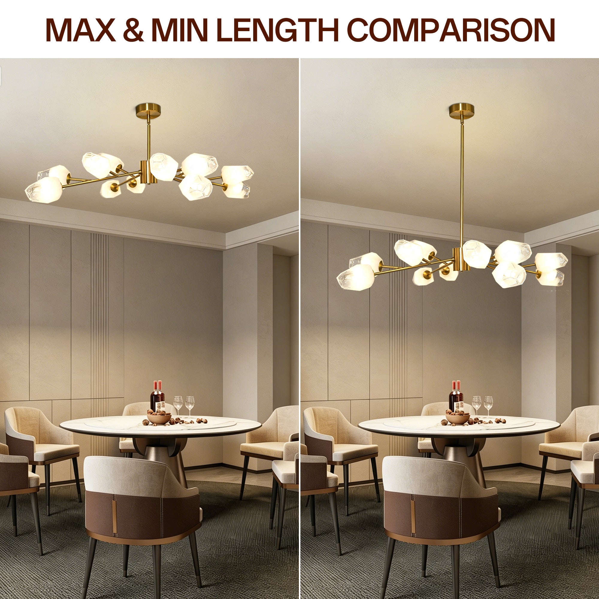 Dehowell 12-Light Modern Brushed Gold Sputnik Chandelier with Glass Awl Shades