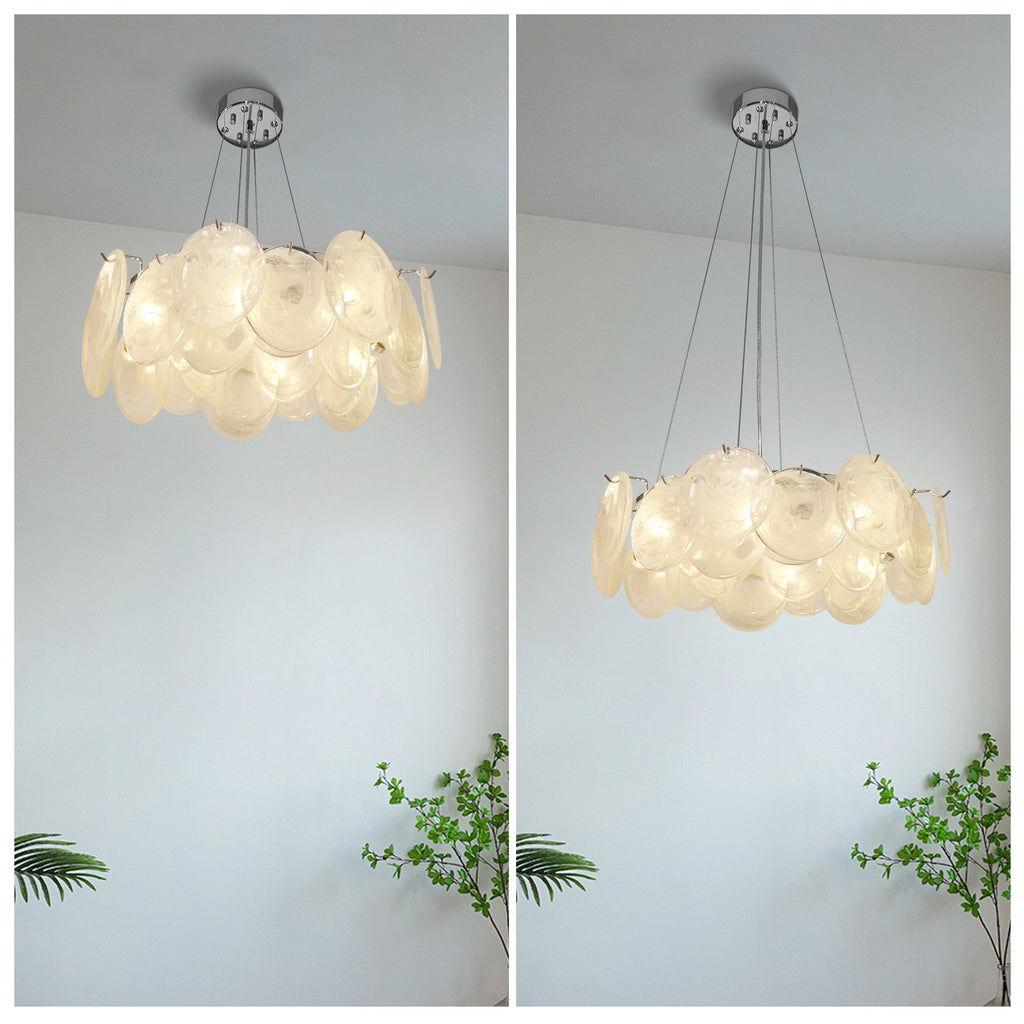 Dehowell 8-Light Cloud Glass Disc Chandelier - Polished Chrome Finish