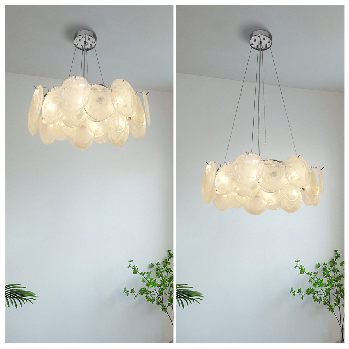 Dehowell 8-Light Cloud Glass Disc Chandelier - Polished Chrome Finish