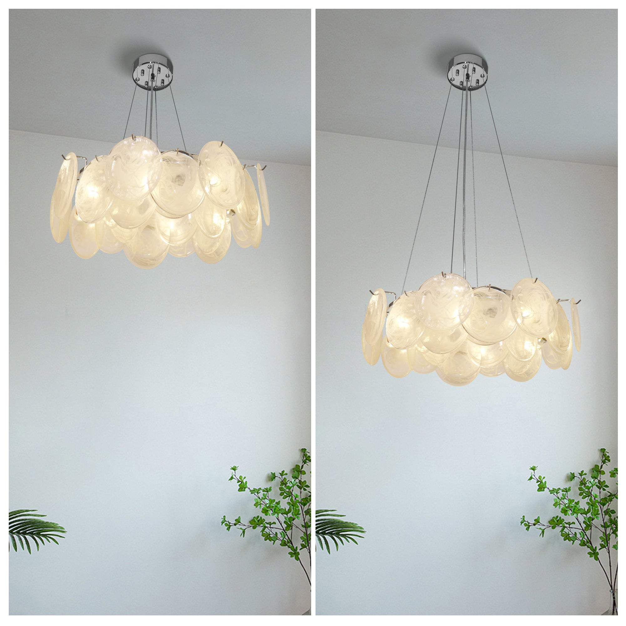 Dehowell 8-Light Cloud Glass Disc Chandelier - Polished Chrome Finish