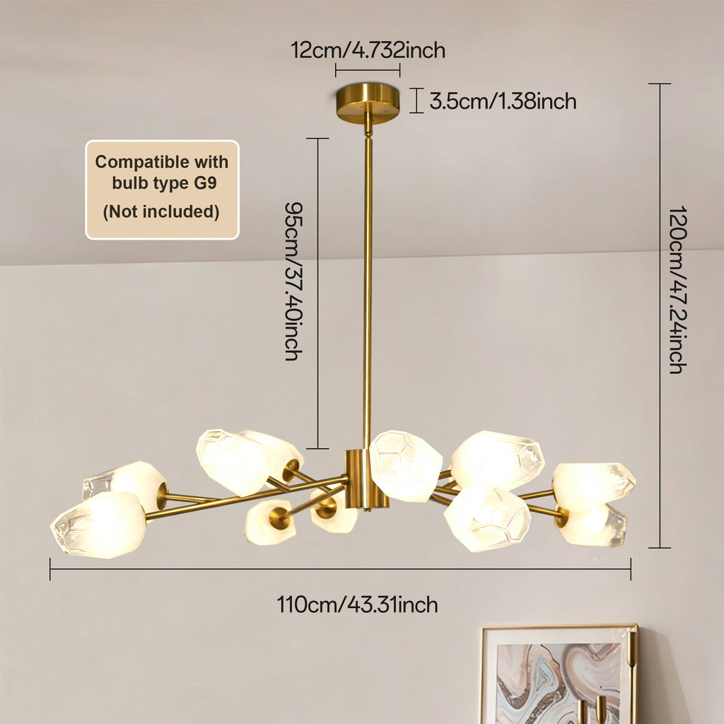 Dehowell 12-Light Modern Brushed Gold Sputnik Chandelier with Glass Awl Shades