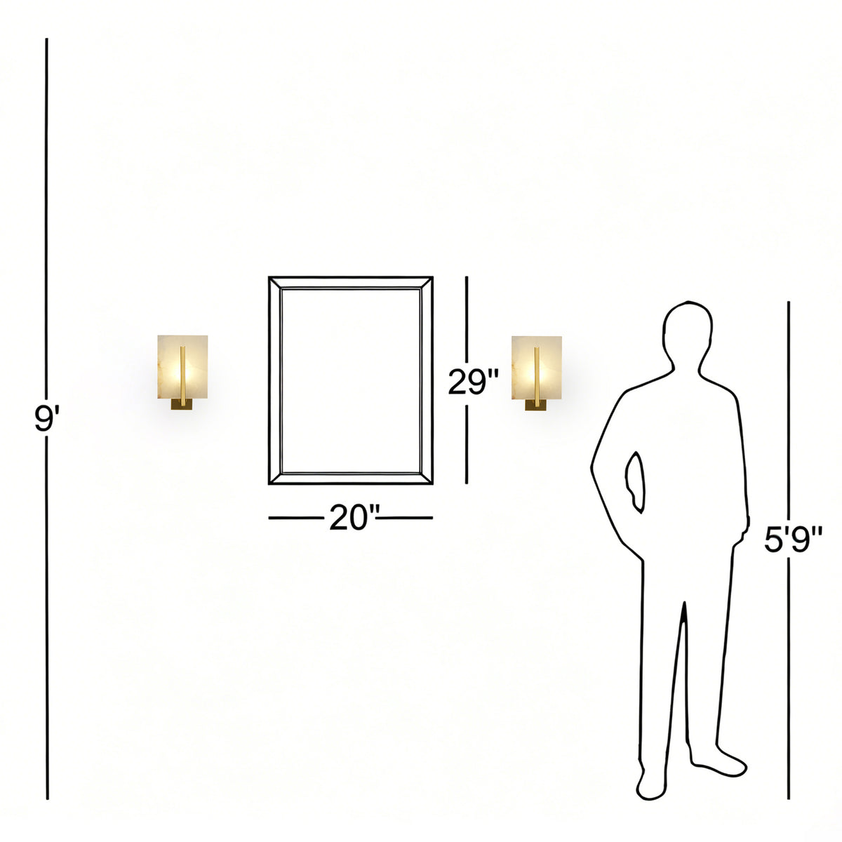 Rectangle Spanish Alabaster Wall Sconce Light 3-Color Selectable Brass LED Wall Mount Lamp