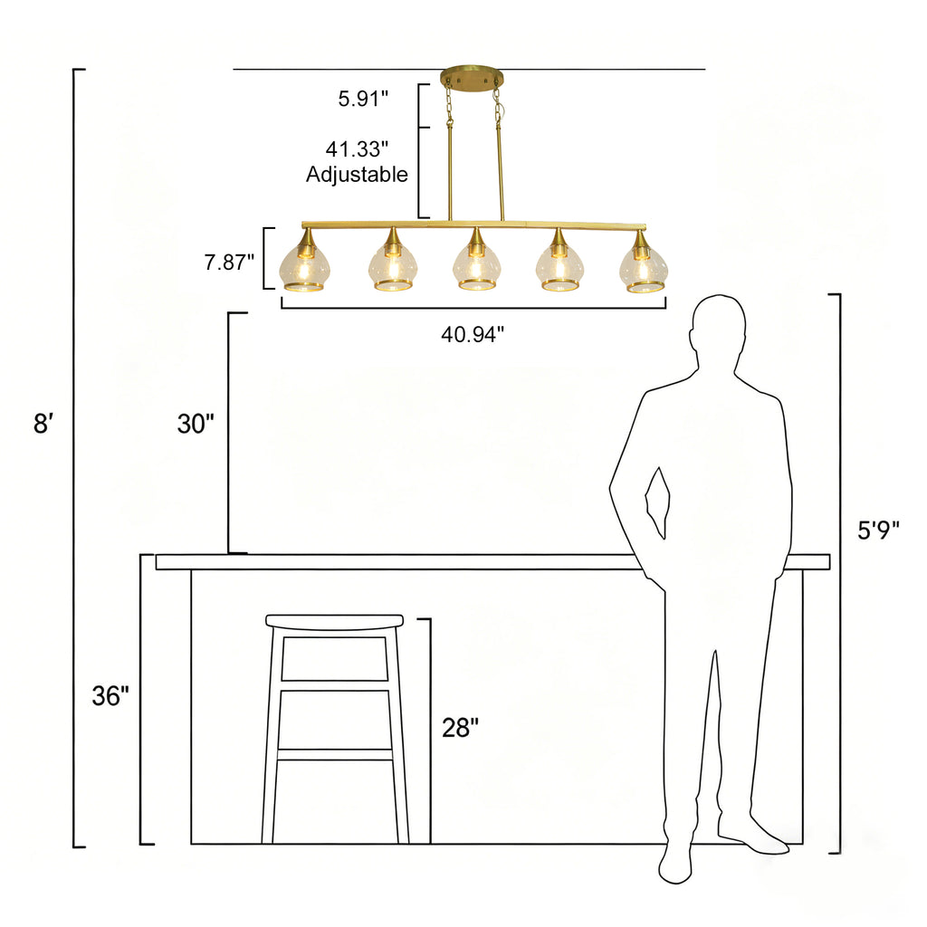 Dehowell 5-Light 40.94'' W Linear Kitchen Island Pendant with Clear Glass Shades