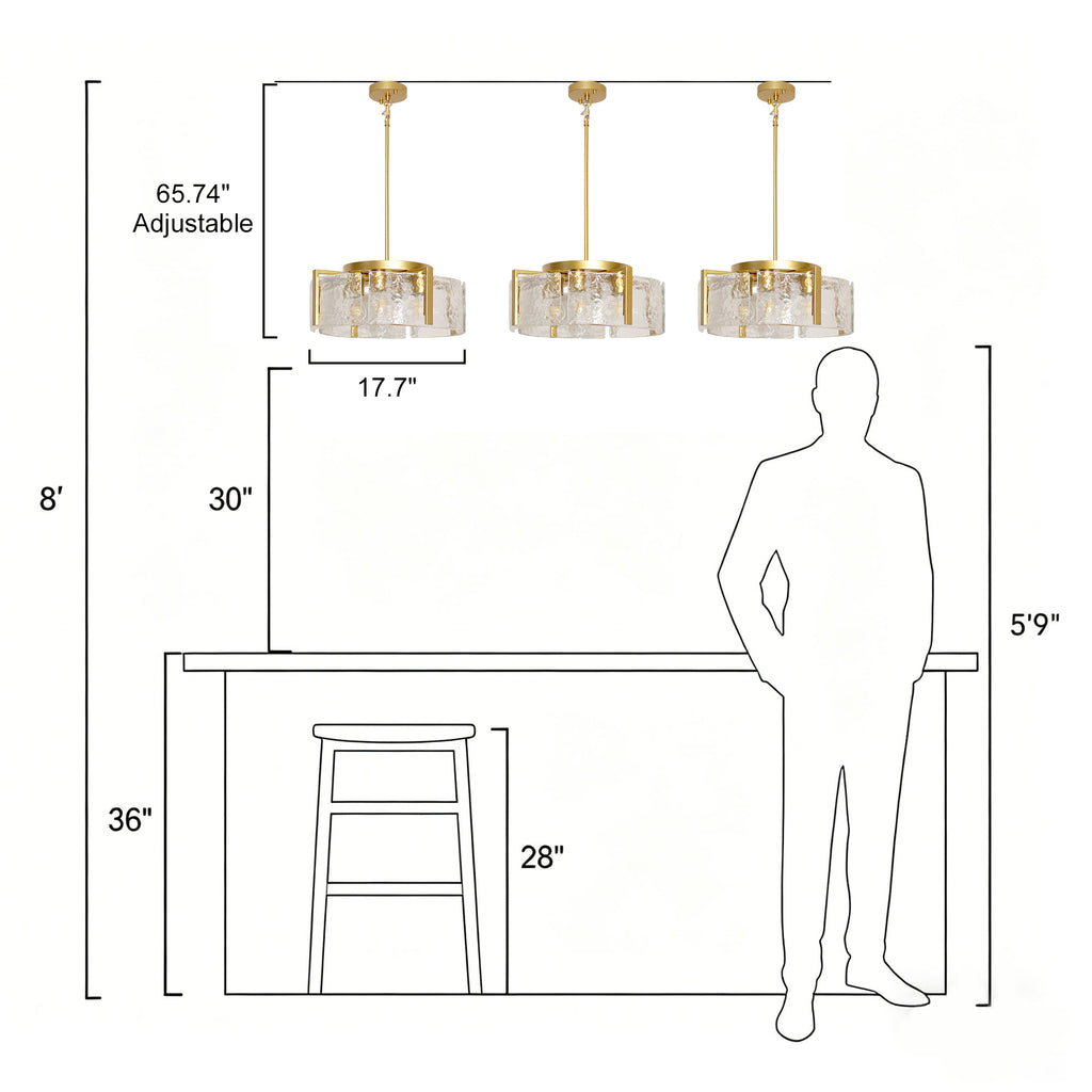 Dehowell 4-Light Modern Drum Chandelier with Textured Water Glass Shades