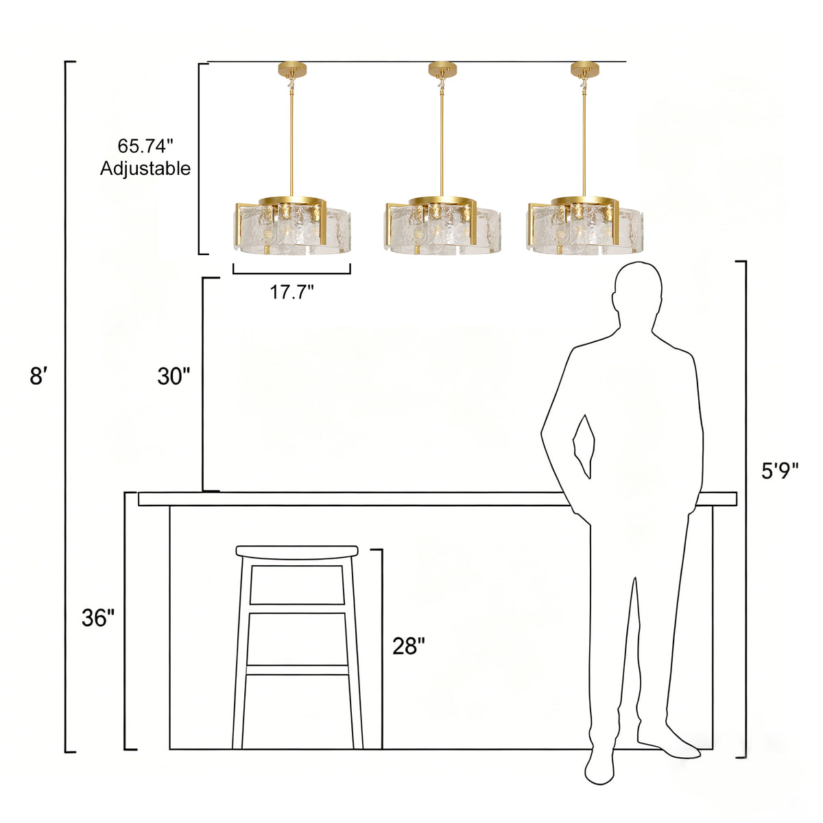 Dehowell 4-Light Modern Drum Chandelier with Textured Water Glass Shades