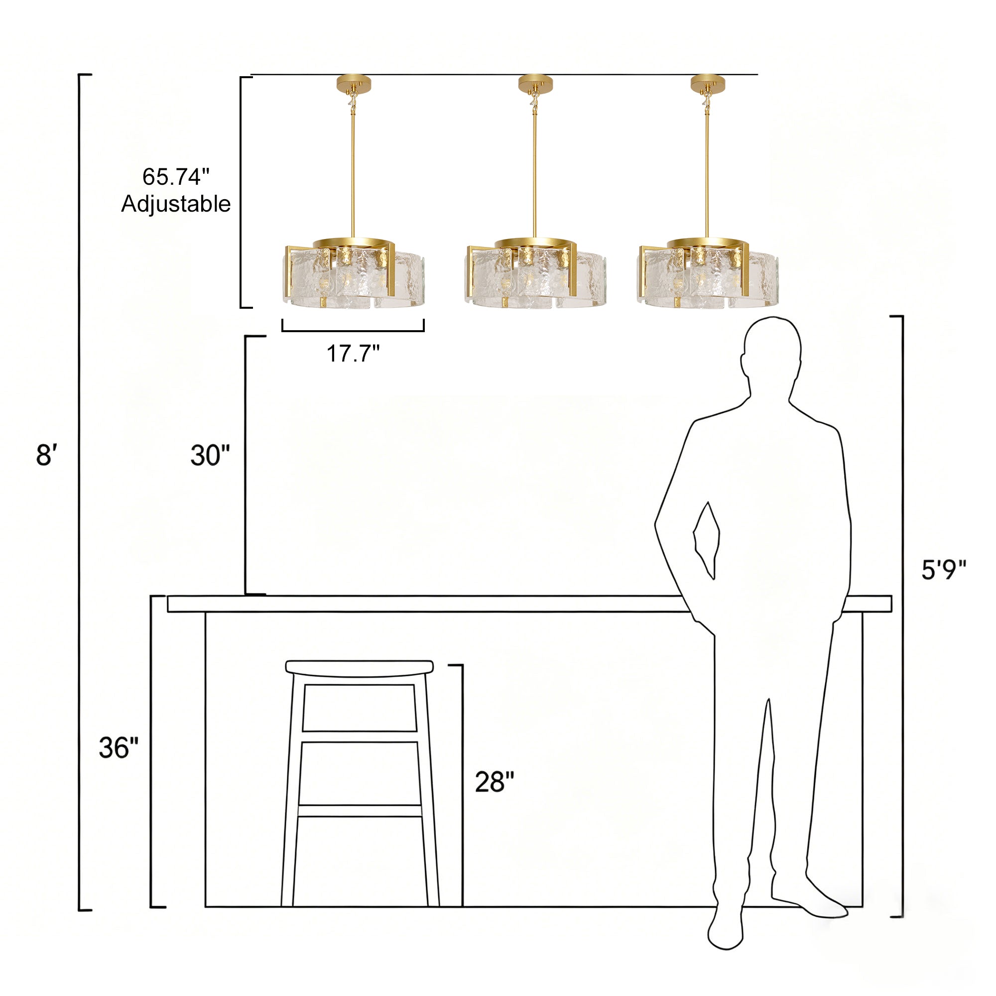 Dehowell 4-Light Modern Drum Chandelier with Textured Water Glass Shades