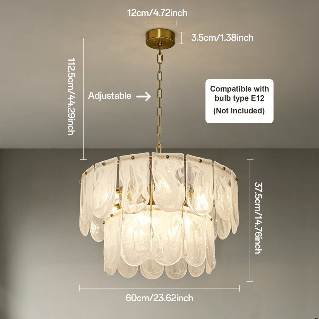 Dehowell Tiered 2-Tier Water Ripple Cloud Glass Traditional Classic Chandelier with Gold Metal Chain