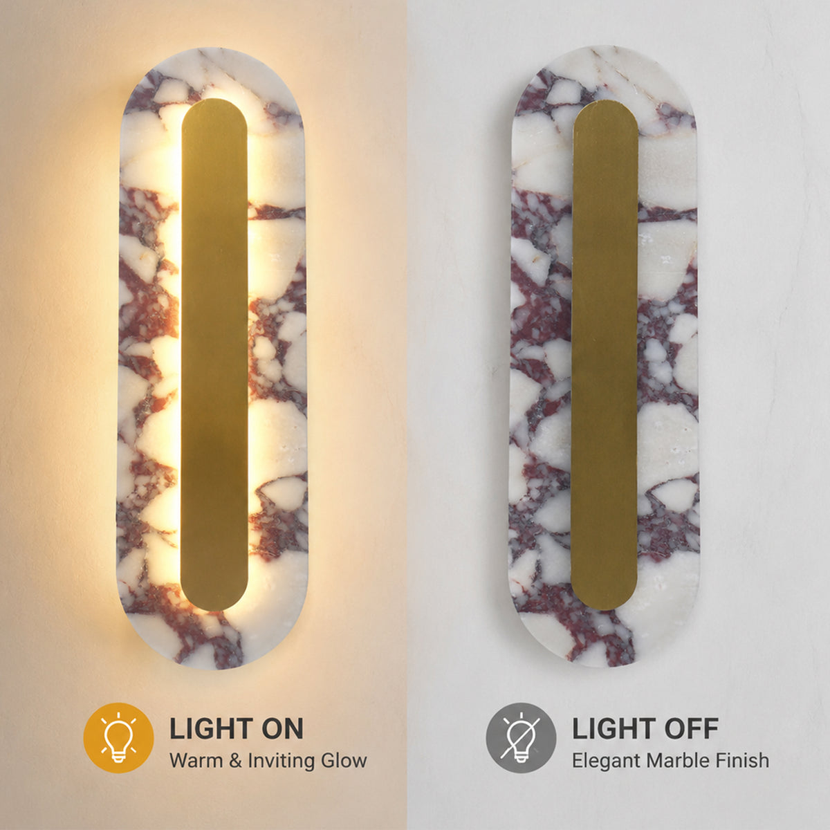 Modern Bulgari Marble Wall Sconce, 3‑Step CCT Selectable LED Light with Brass Metal Accent