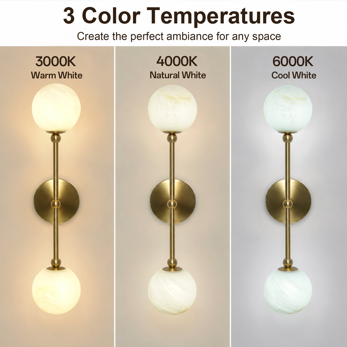2-Light Globe Wall Sconce with Alabaster-Pattern Glass Shades and Brass Finish