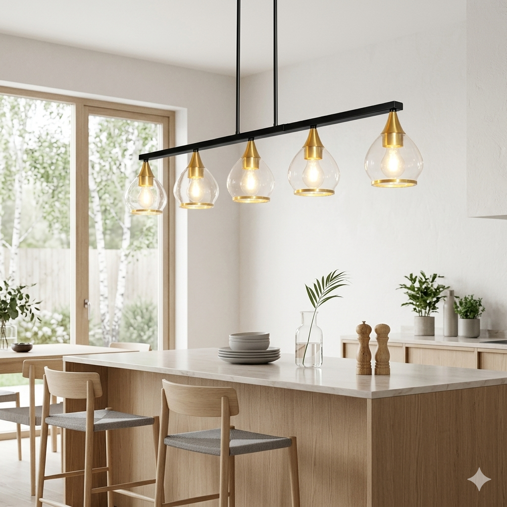 Dehowell 5-Light 40.94'' W Linear Kitchen Island Pendant with Clear Glass Shades