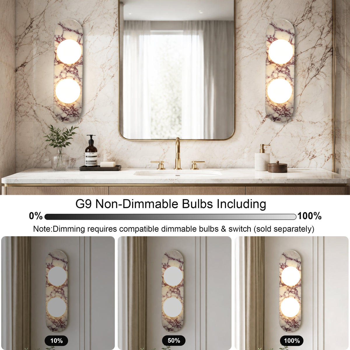 17.32" Bulgari Modern Natural Alabaster Wall Sconce with Globe Shade (G9 Bulbs Included)