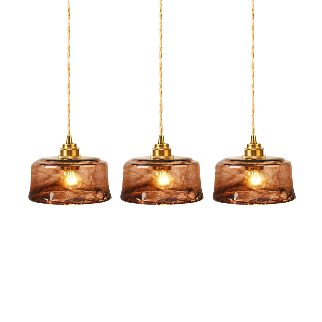 Dehowell 3-Light Island Pendant With Amber Glass Shade (Set of 3)