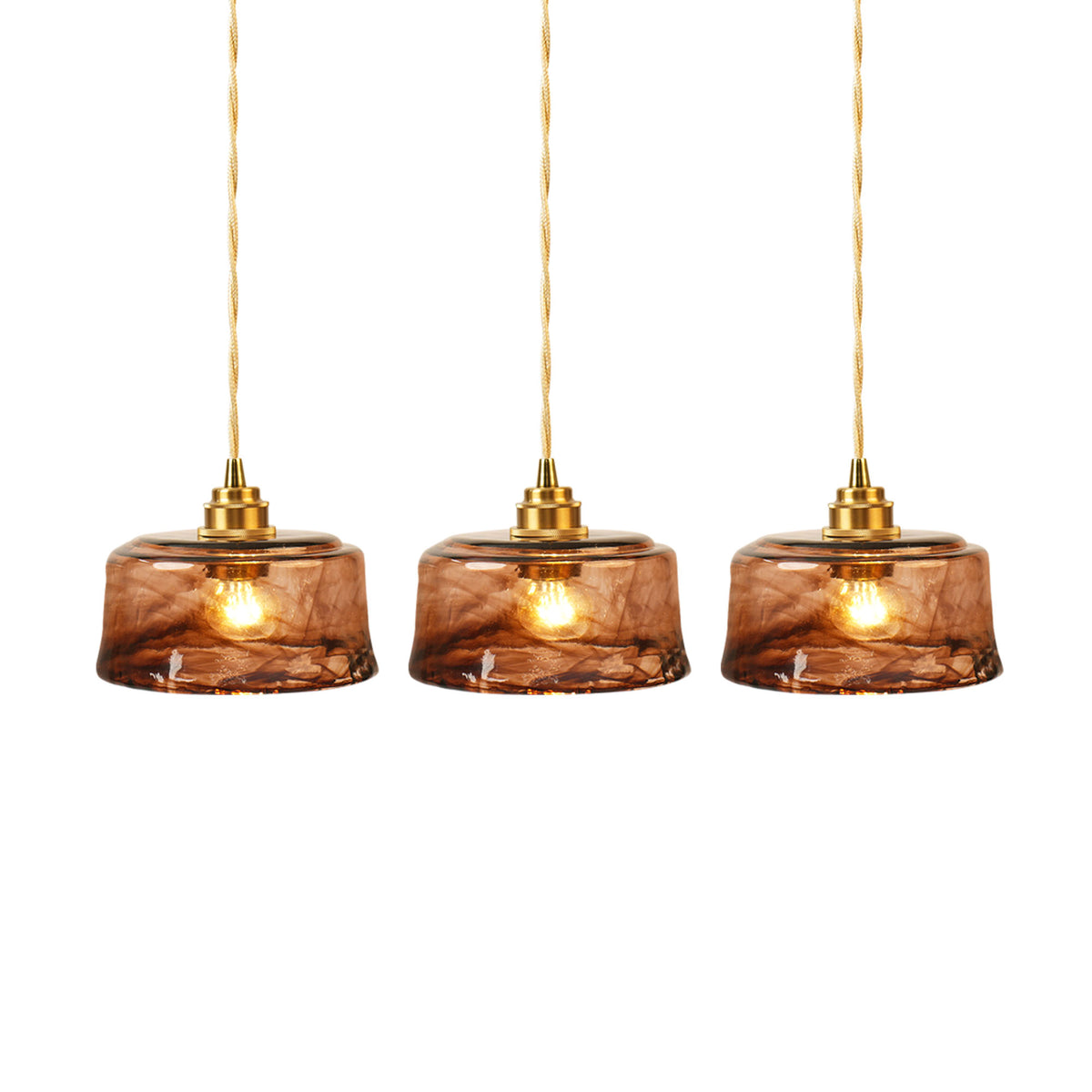 Dehowell 3-Light Island Pendant With Amber Glass Shade (Set of 3)
