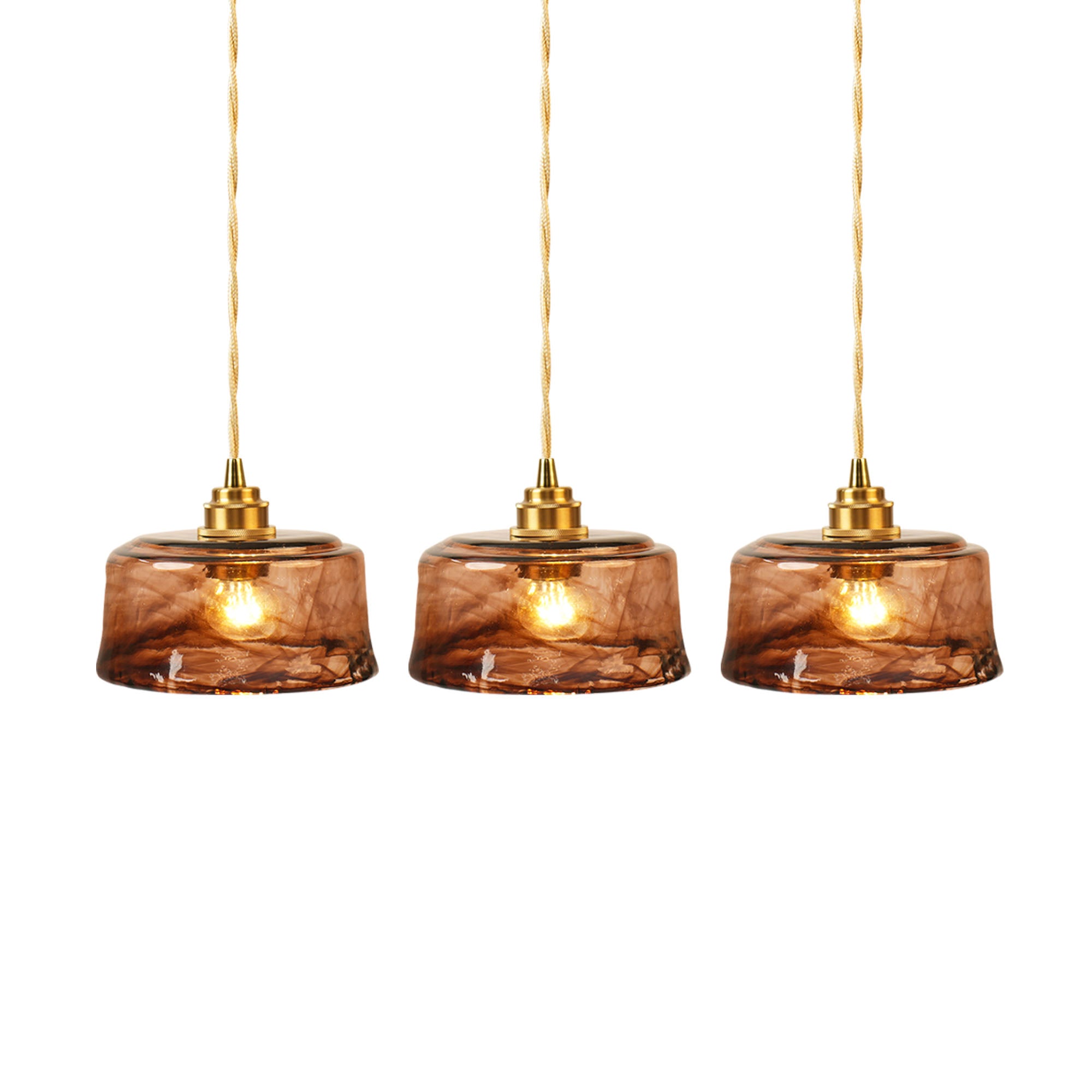 Dehowell 3-Light Island Pendant With Amber Glass Shade (Set of 3)