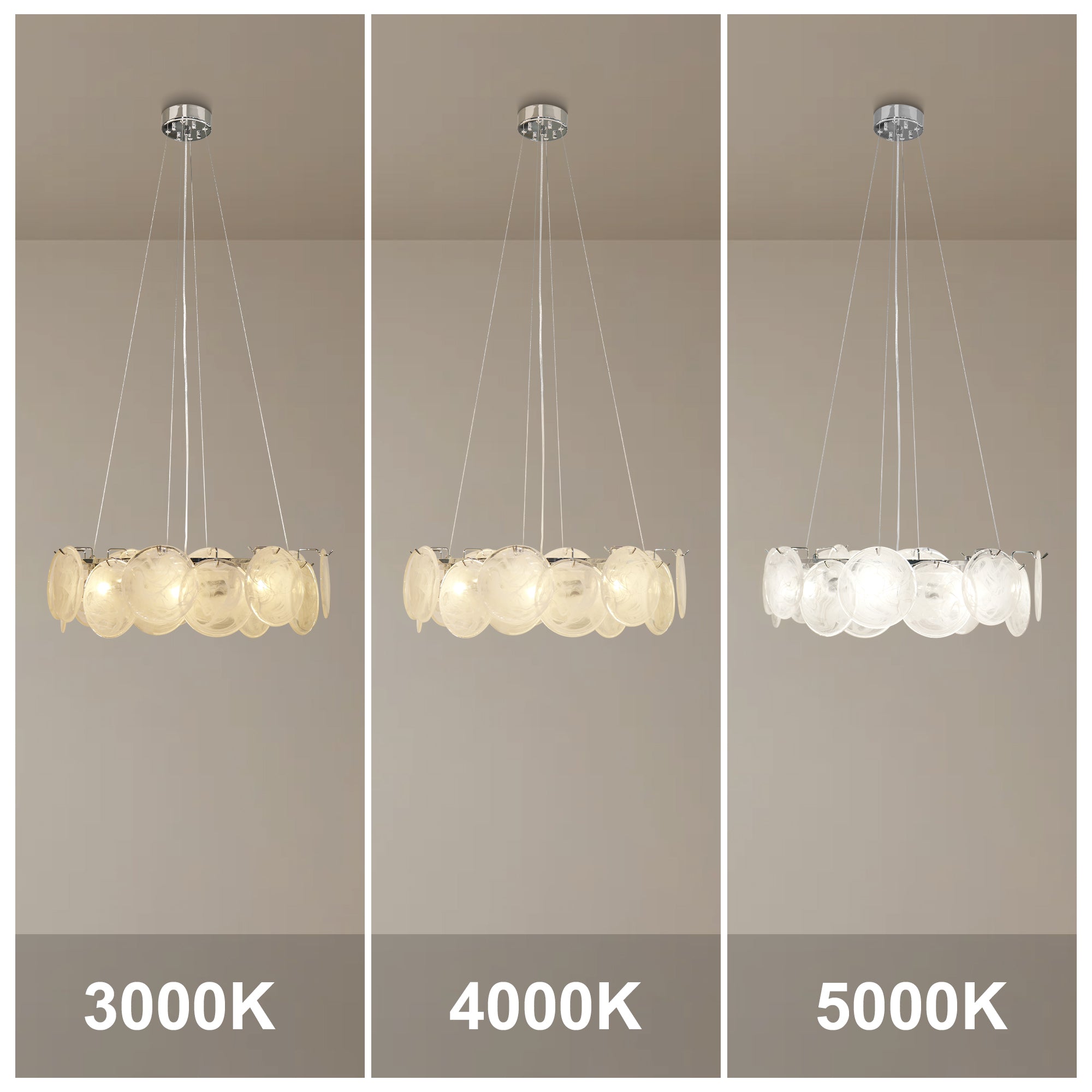 Dehowell 8-Light Cloud Glass Disc Chandelier - Polished Chrome Finish
