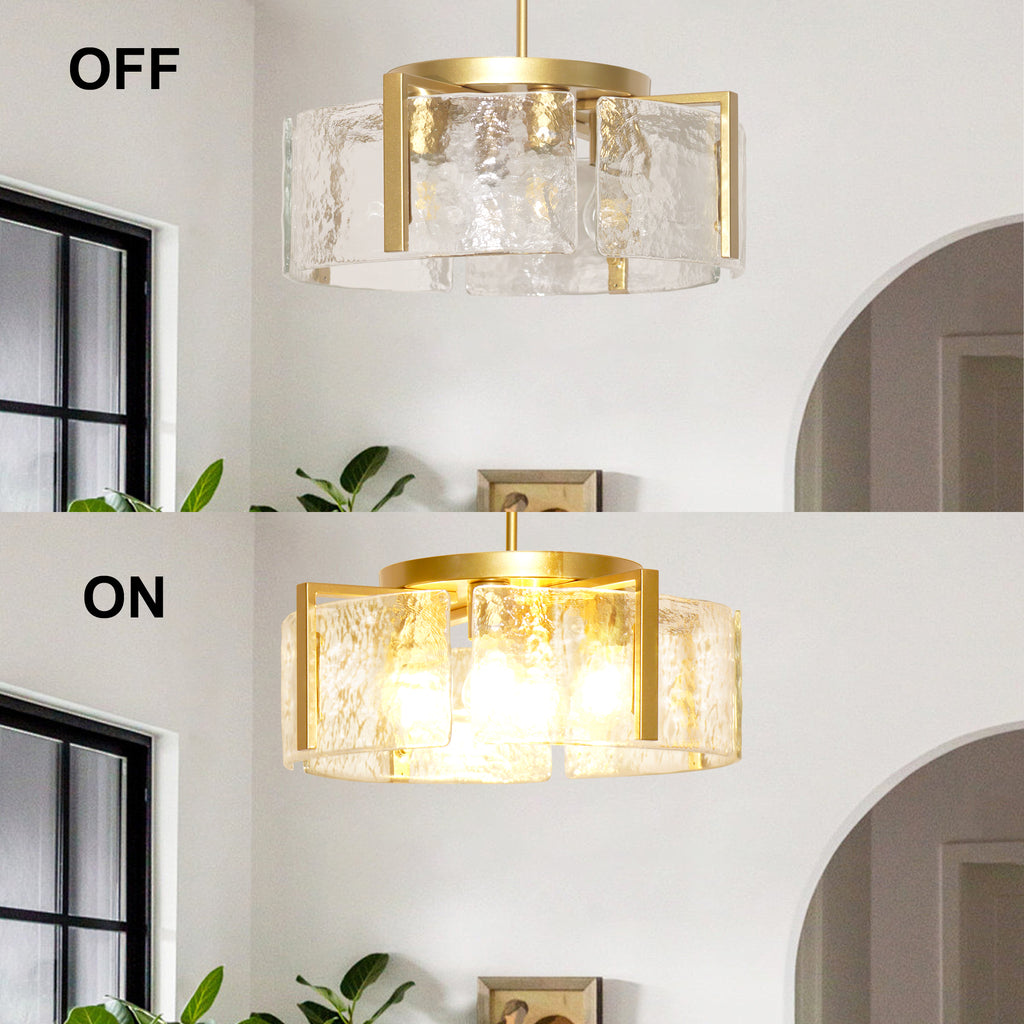 Dehowell 4-Light Modern Drum Chandelier with Textured Water Glass Shades