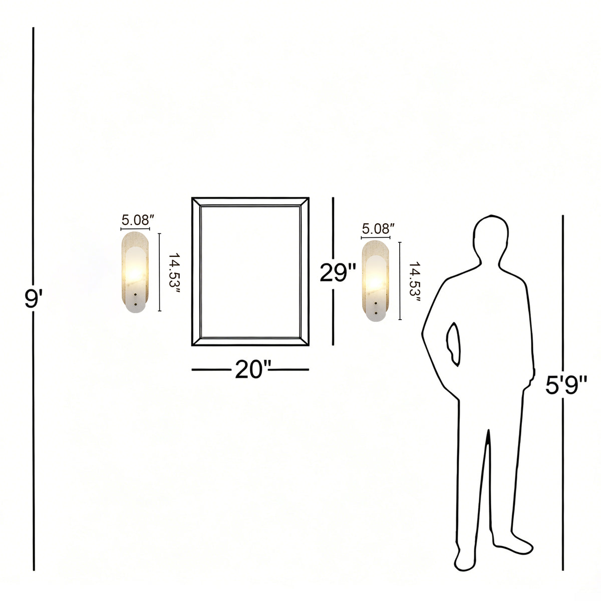 Modern 1-Light 14.57in Travertine and Alabaster LED Flush Mount Wall Sconce with Brass Accent