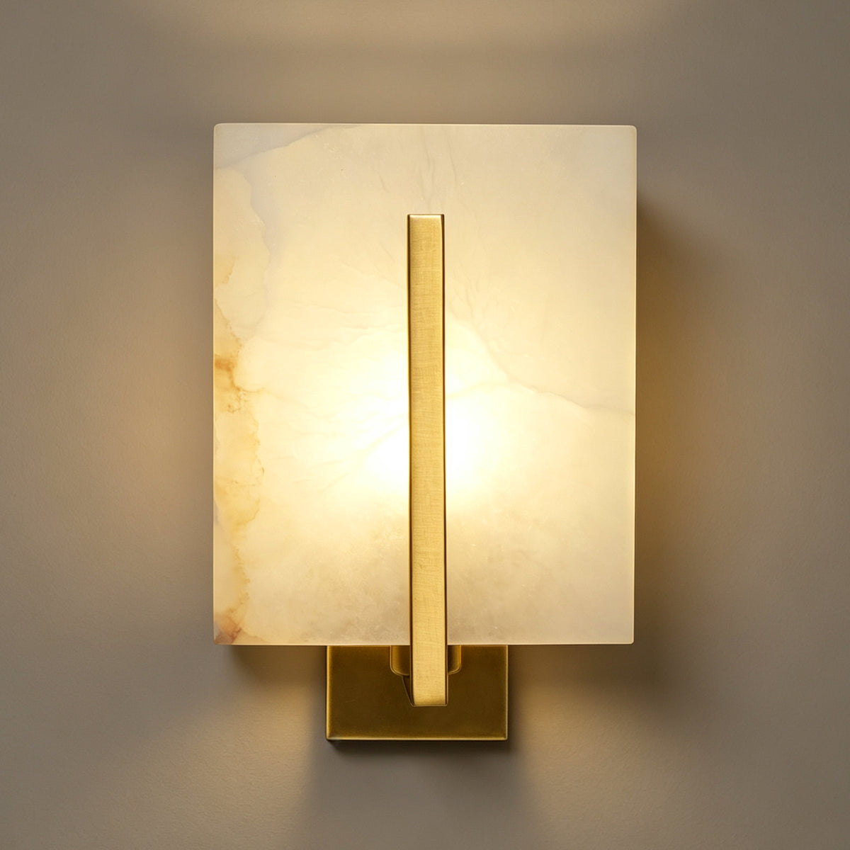 Rectangle Spanish Alabaster Wall Sconce Light 3-Color Selectable Brass LED Wall Mount Lamp