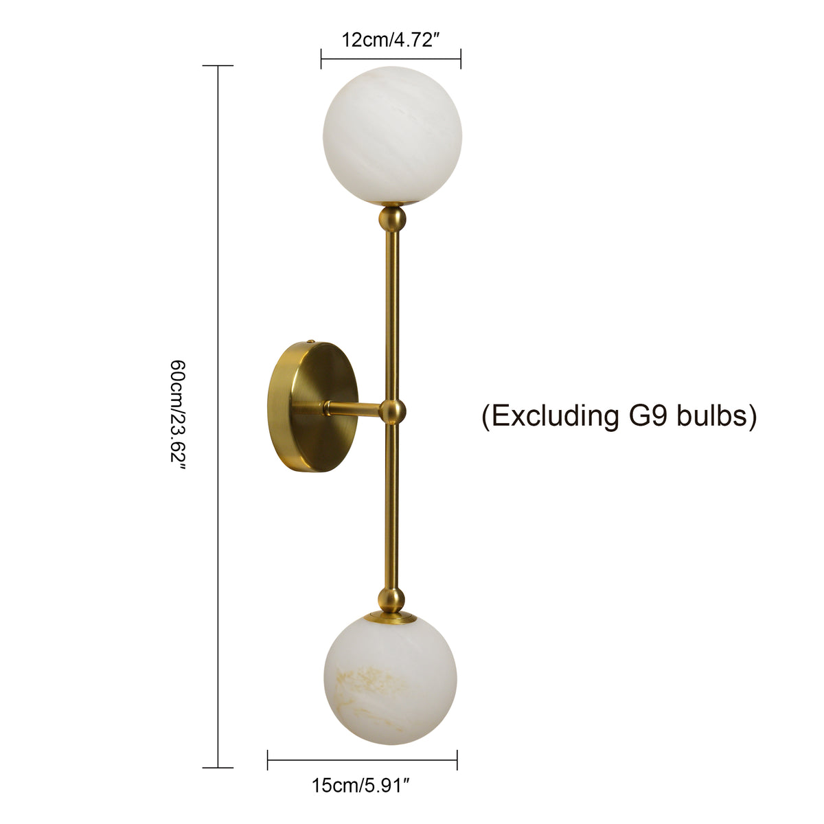 2-Light Globe Wall Sconce with Alabaster-Pattern Glass Shades and Brass Finish