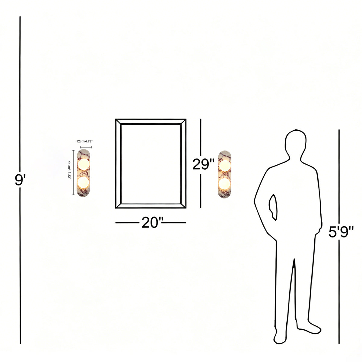 17.32" Bulgari Modern Natural Alabaster Wall Sconce with Globe Shade (G9 Bulbs Included)