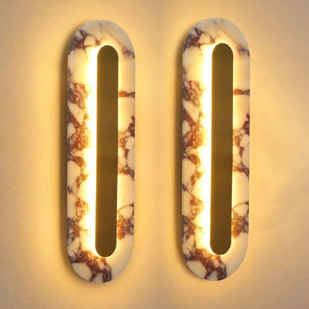 Modern Bulgari Marble Wall Sconce, 3‑Step CCT Selectable LED Light with Brass Metal Accent
