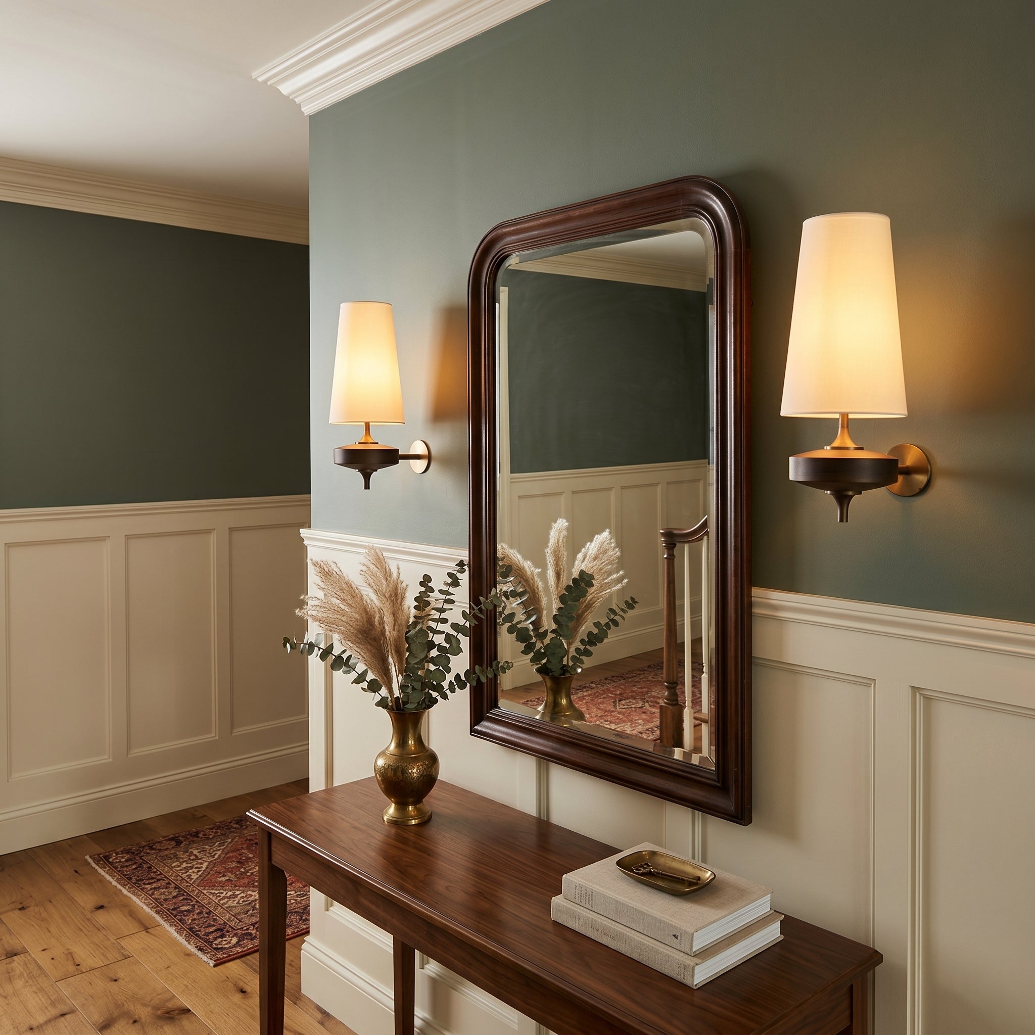 Dehowell Retro Wall Sconce with Fabric Shade and Wood Base (Set of 2)