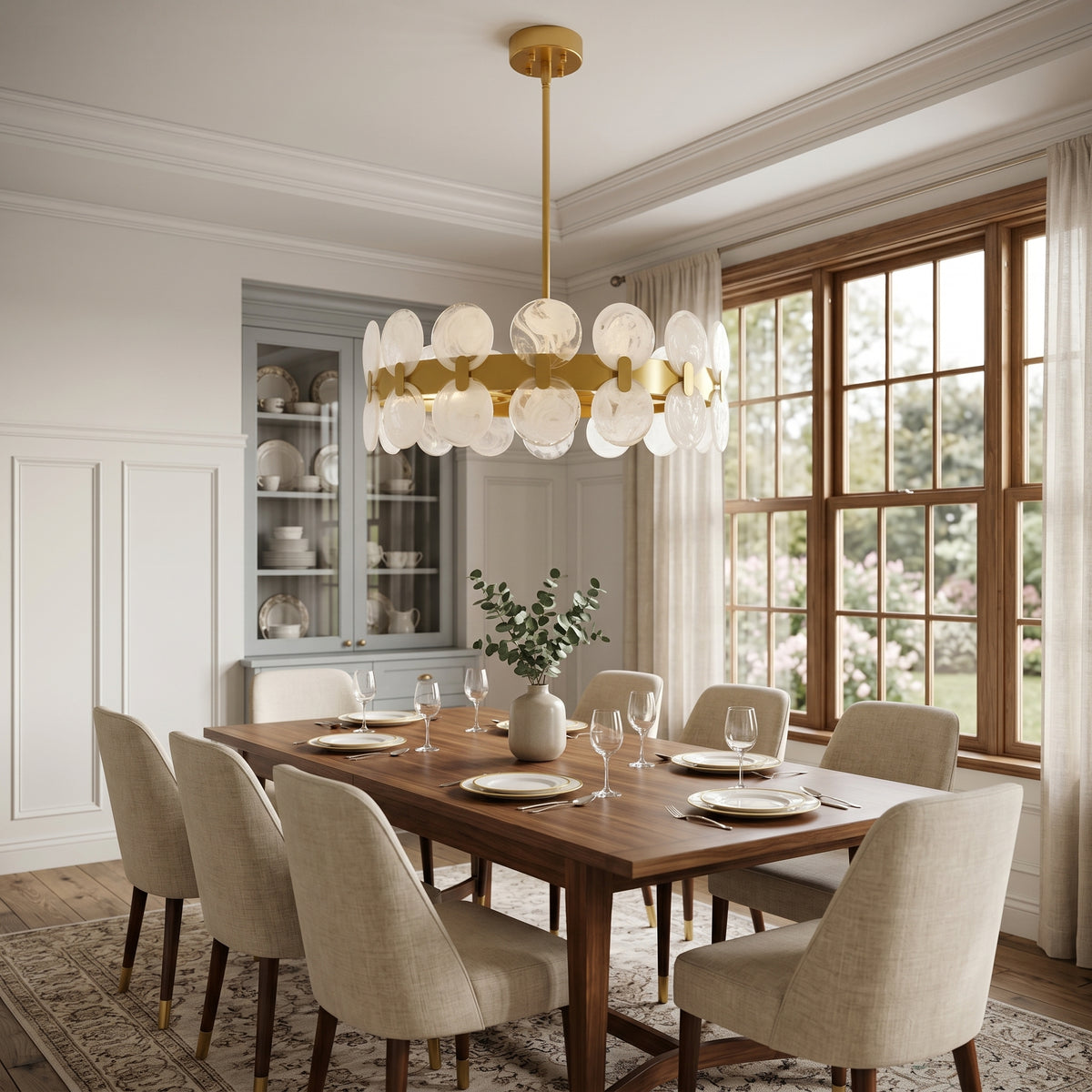 Modern 6 Light 27.56" Gold Chandelier with Handcrafted Cloud Glass Shades