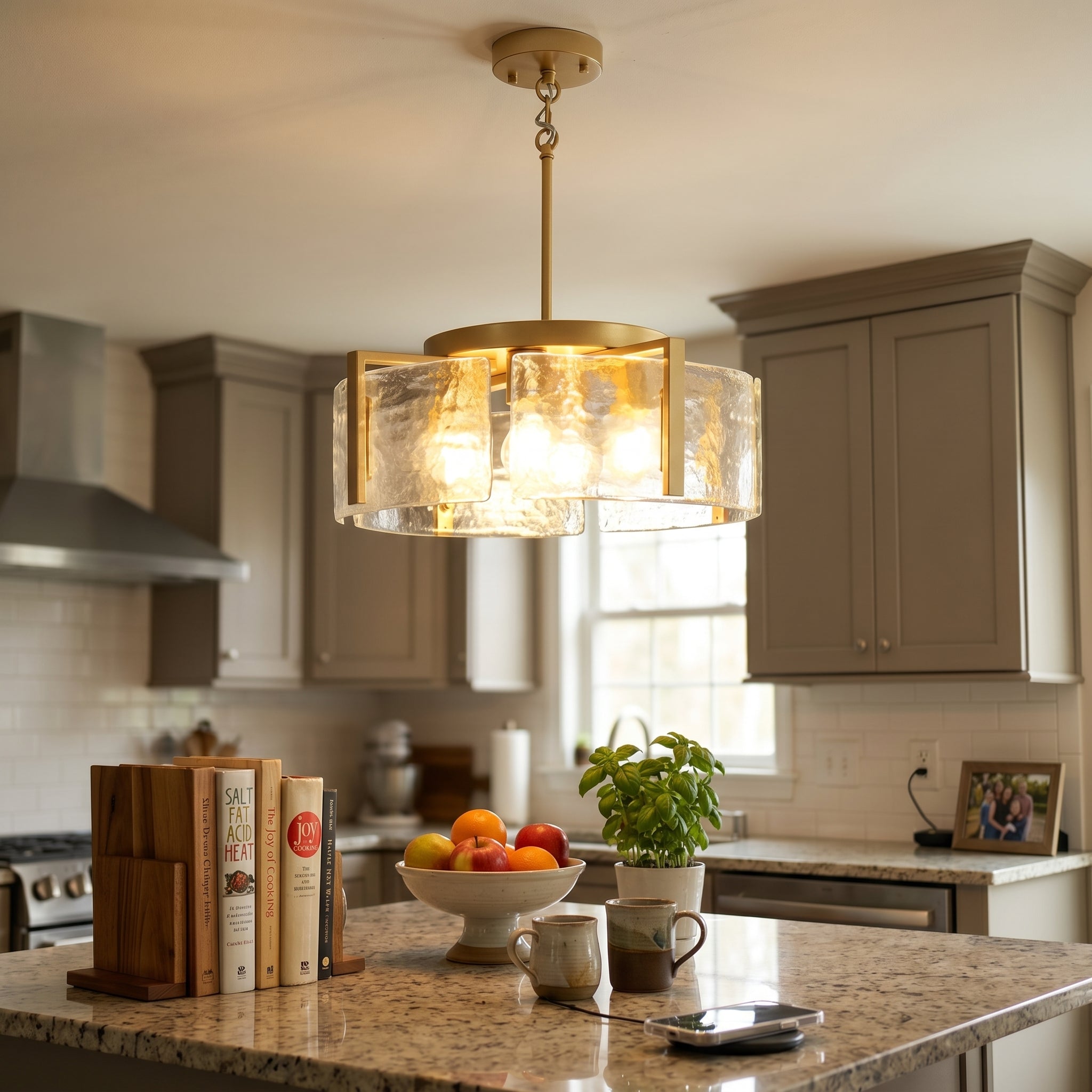 Dehowell 4-Light Modern Drum Chandelier with Textured Water Glass Shades