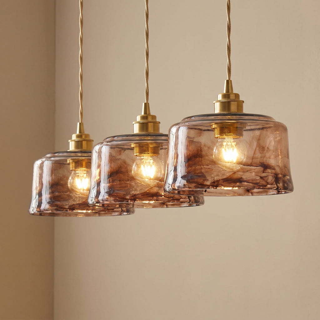 Dehowell 3-Light Island Pendant With Amber Glass Shade (Set of 3)