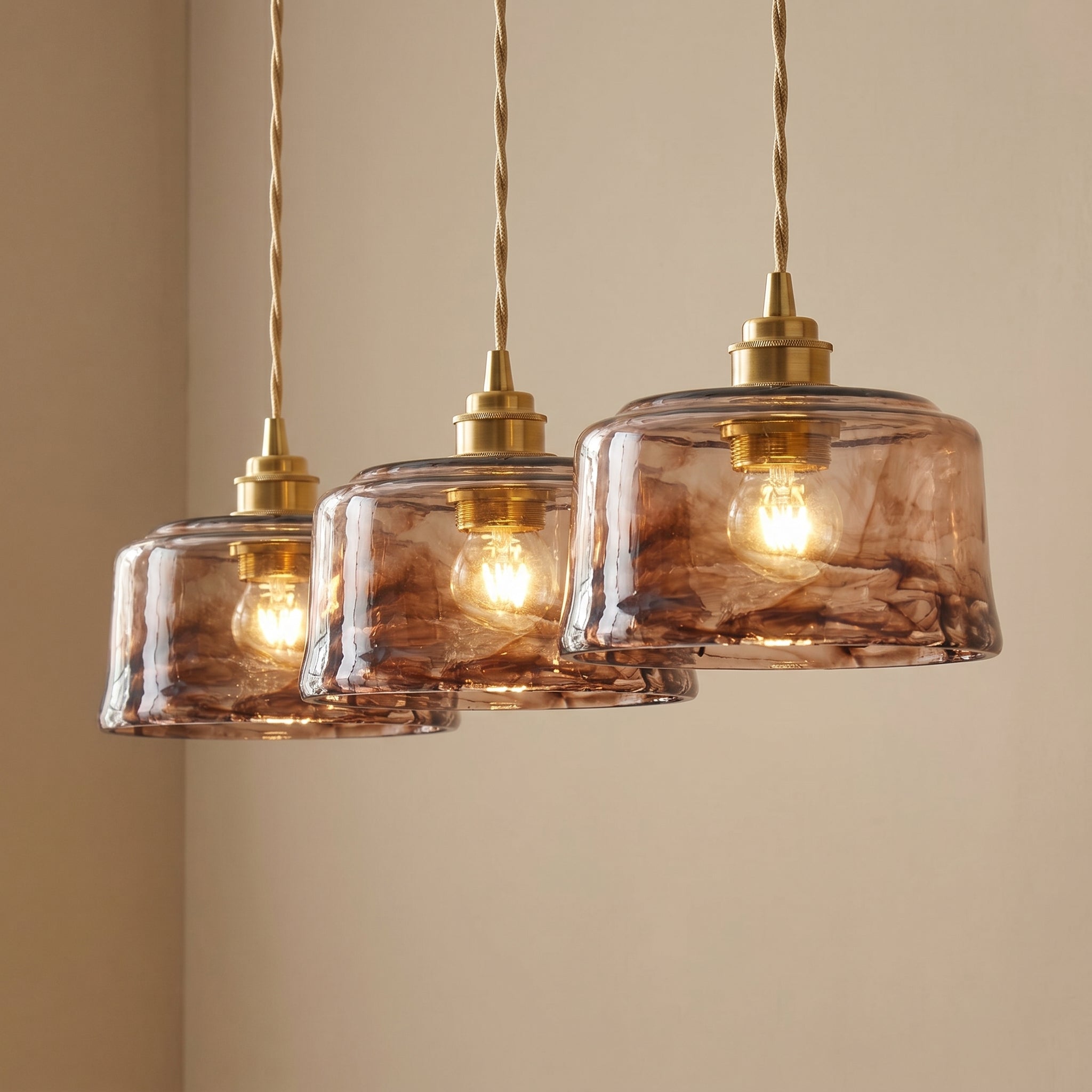 Dehowell 3-Light Island Pendant With Amber Glass Shade (Set of 3)