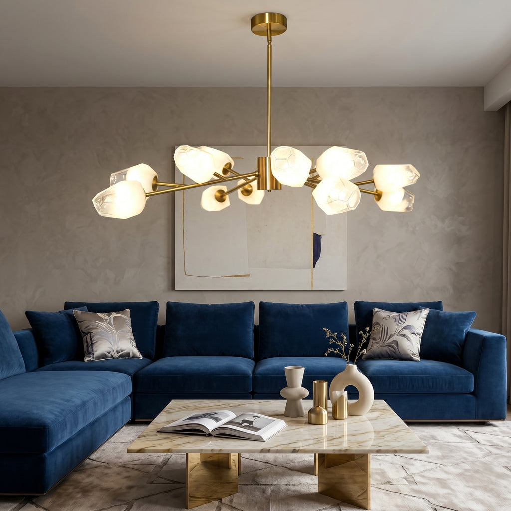 Dehowell 12-Light Modern Brushed Gold Sputnik Chandelier with Glass Awl Shades