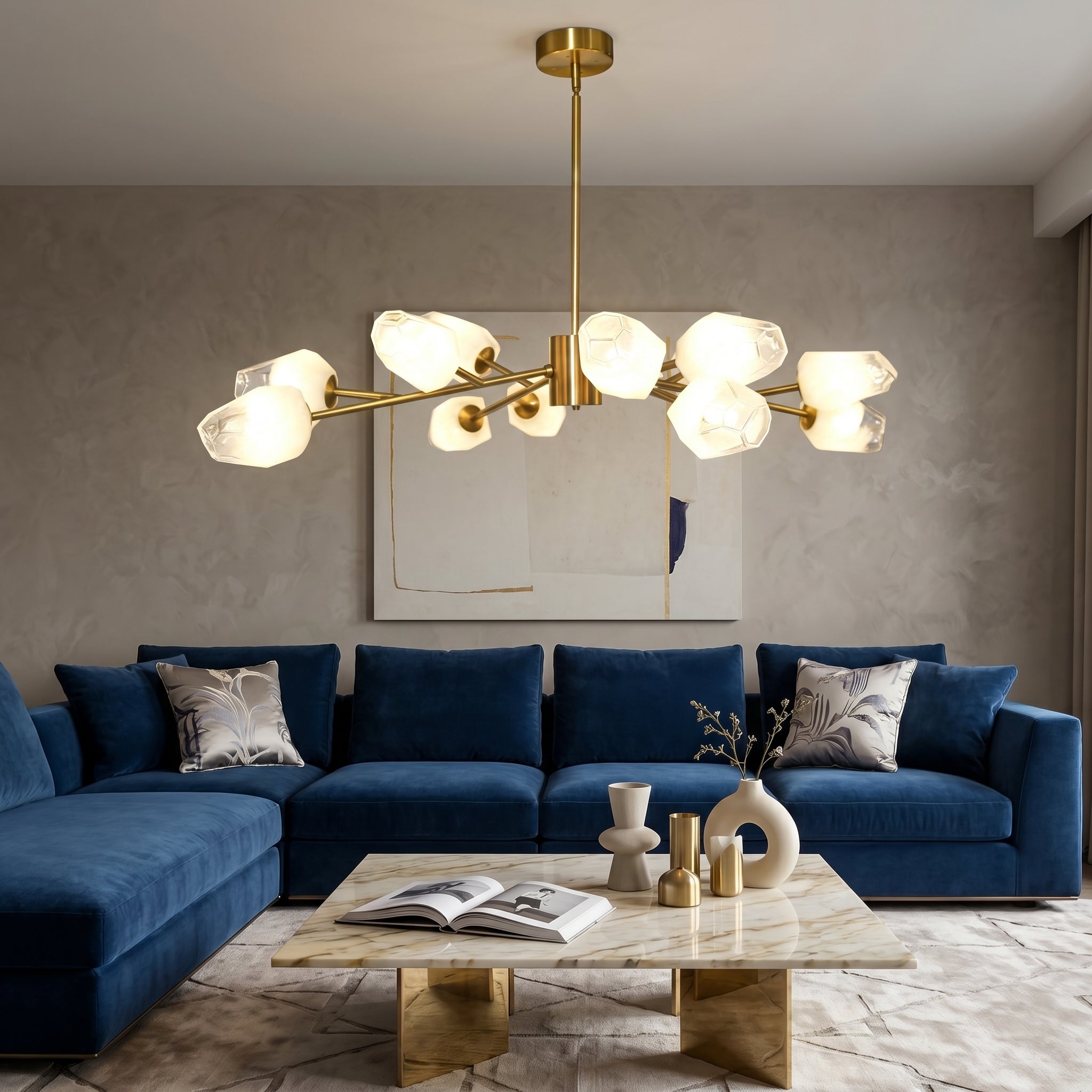 Dehowell 12-Light Modern Brushed Gold Sputnik Chandelier with Glass Awl Shades