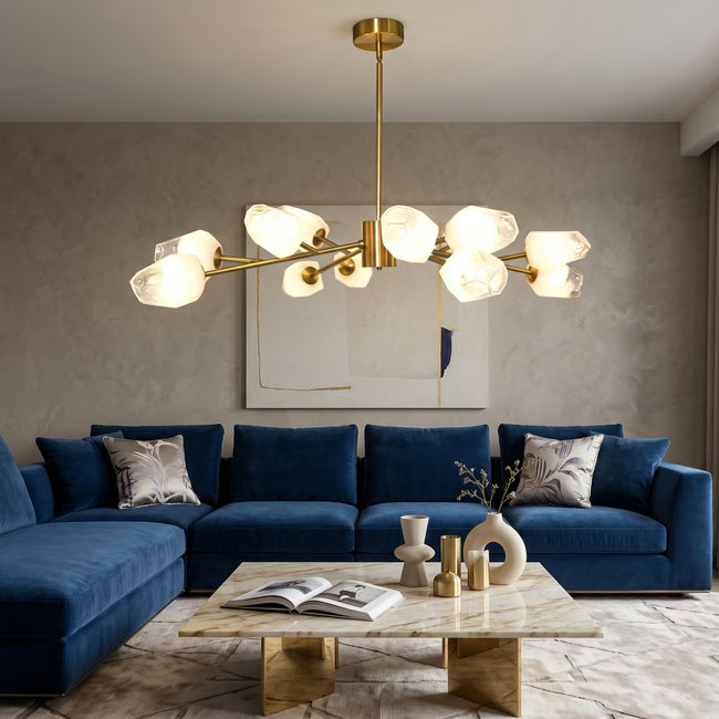 Dehowell 12-Light Modern Brushed Gold Sputnik Chandelier with Glass Awl Shades
