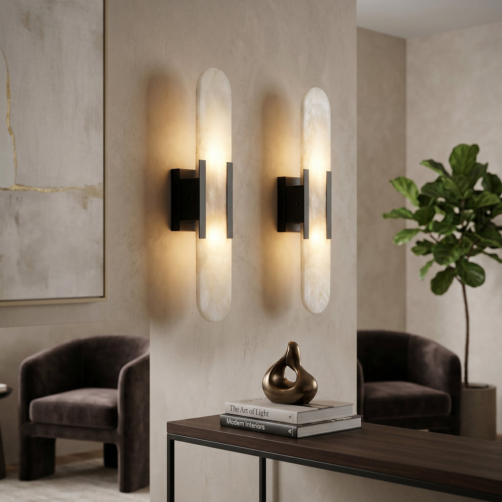 Dehowell 19.7in Dimmable Wall Mounted Sconce with Alabaster Shade,Modern 2-lights Wall Light with G9 Bulbs (Set of 2)