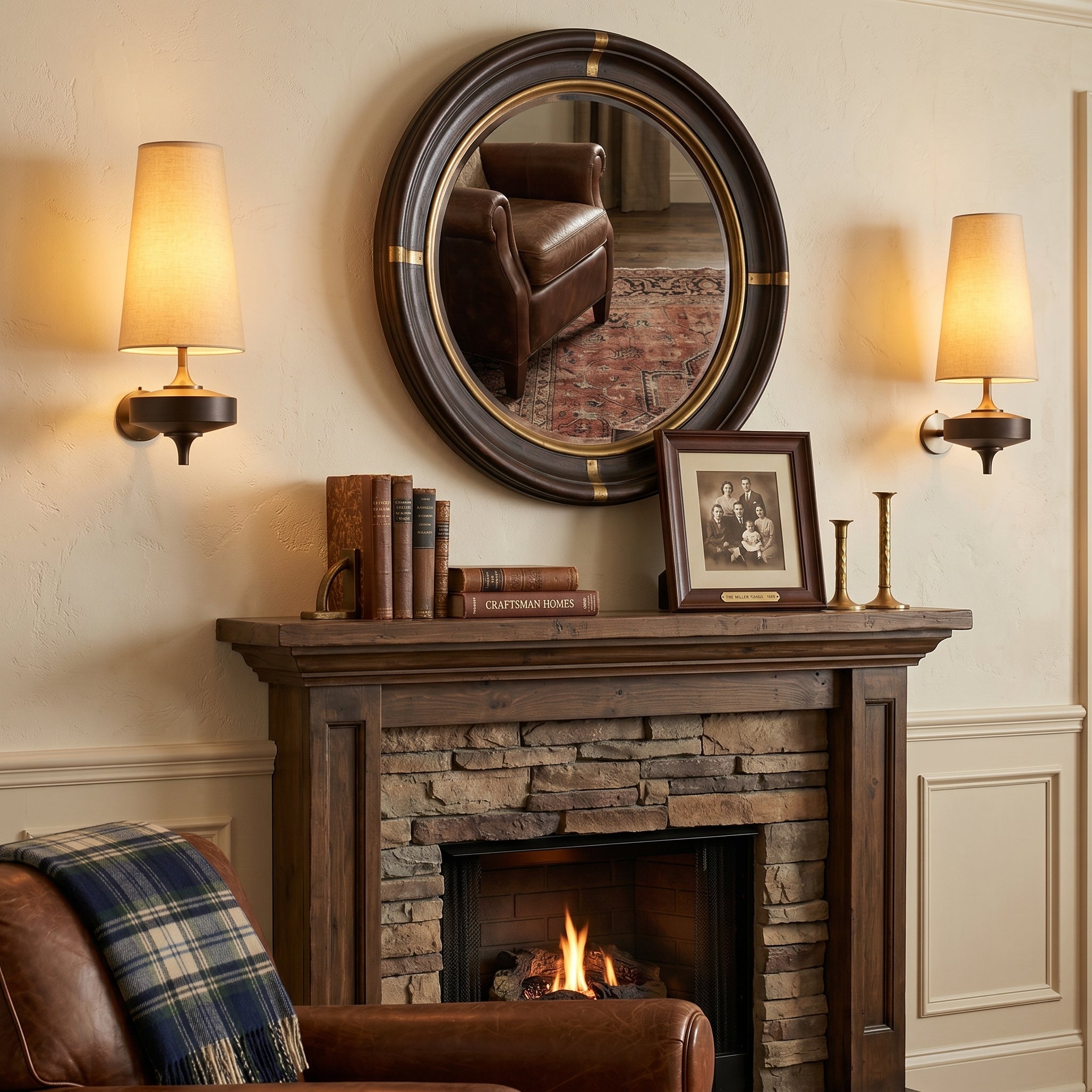 Dehowell Retro Wall Sconce with Fabric Shade and Wood Base (Set of 2)