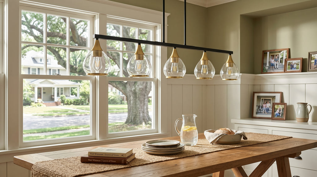 Dehowell 5-Light 40.94'' W Linear Kitchen Island Pendant with Clear Glass Shades