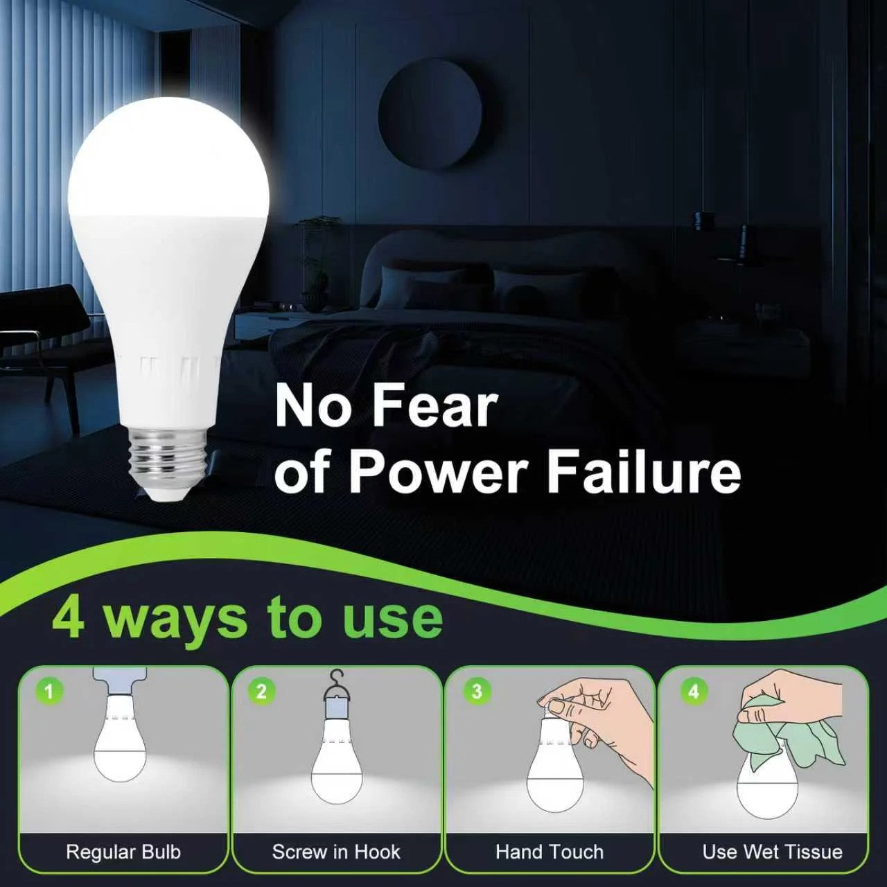 Dehowell 4-in-1 Rechargeable Emergency Light Bulb (Battery Backup)
