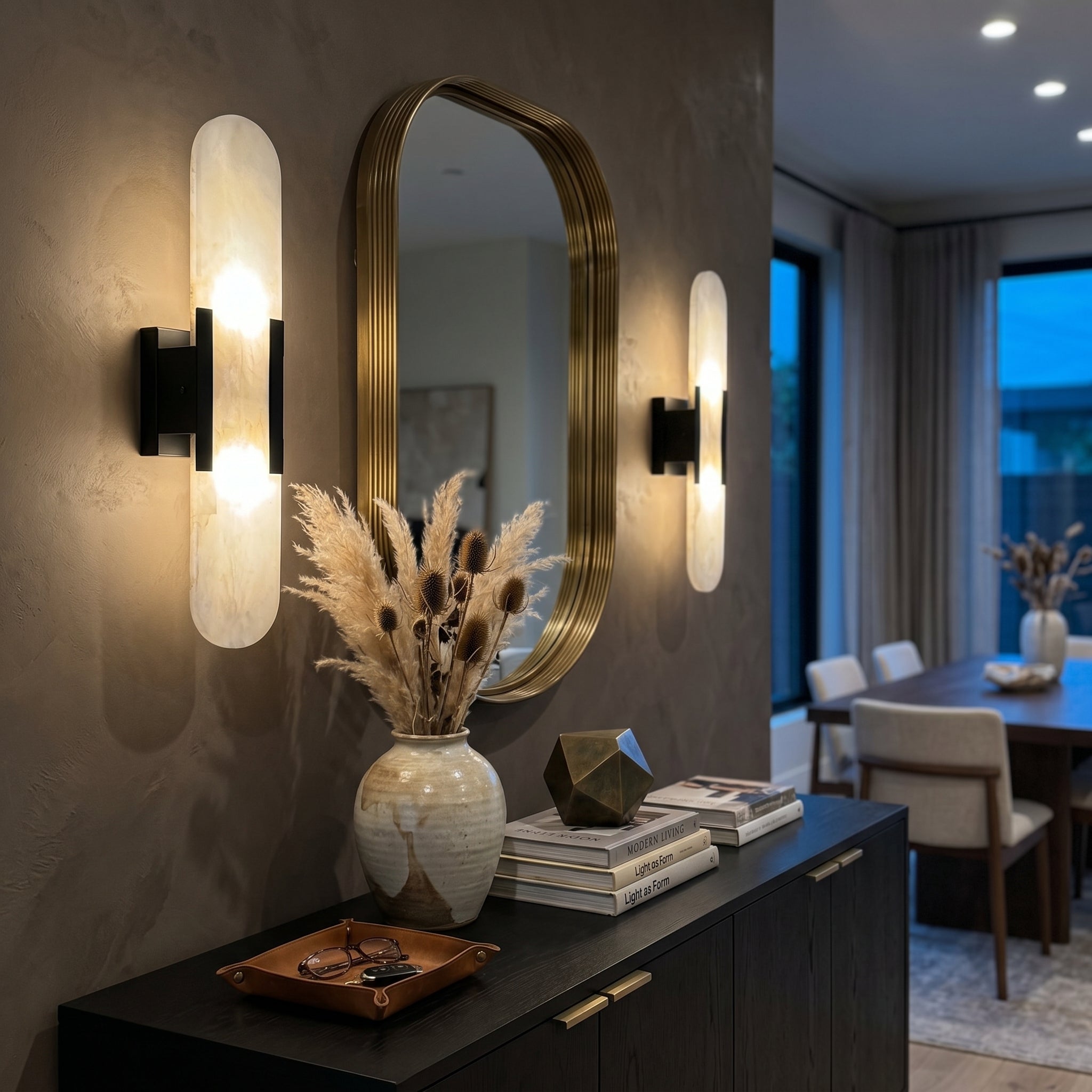 Dehowell 19.7in Dimmable Wall Mounted Sconce with Alabaster Shade,Modern 2-lights Wall Light with G9 Bulbs (Set of 2)