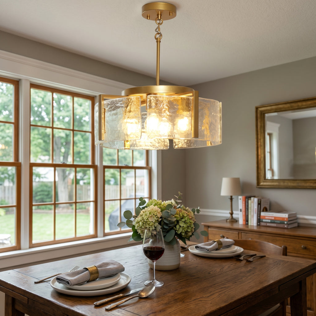 Dehowell 4-Light Modern Drum Chandelier with Textured Water Glass Shades