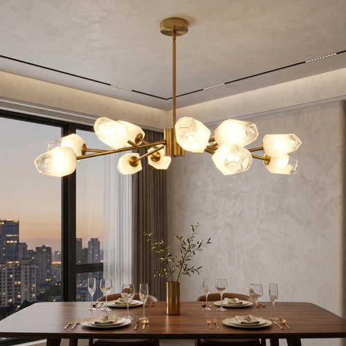 Dehowell 12-Light Modern Brushed Gold Sputnik Chandelier with Glass Awl Shades