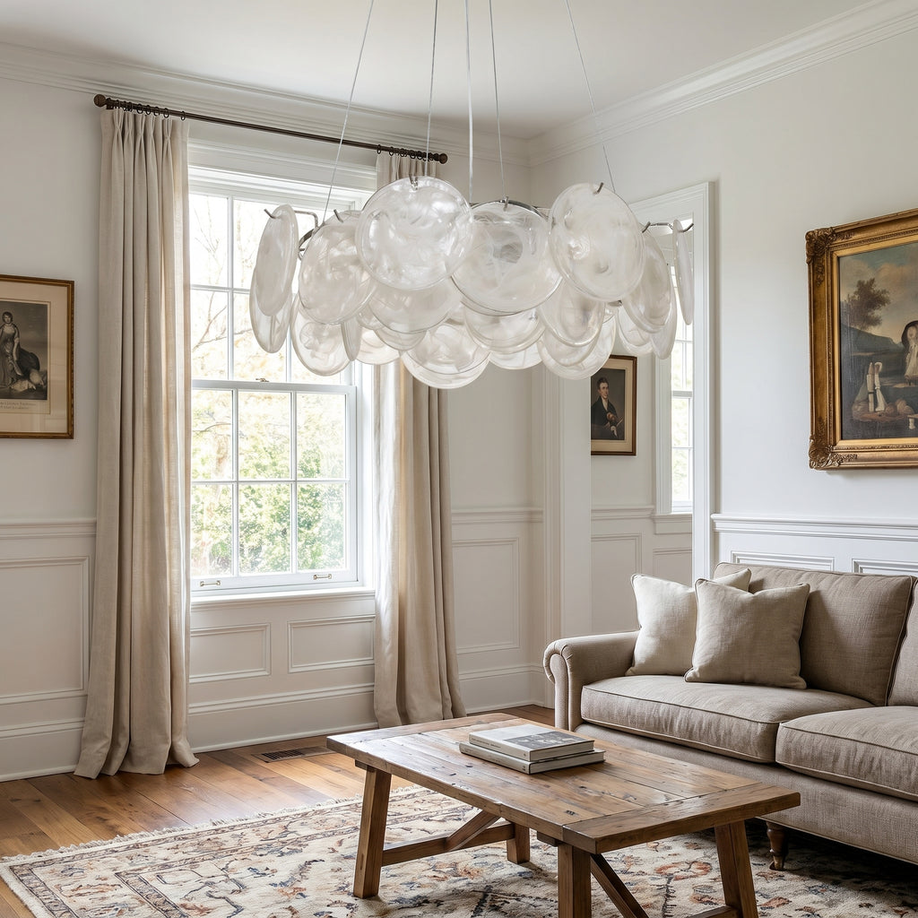 Dehowell 8-Light Cloud Glass Disc Chandelier - Polished Chrome Finish