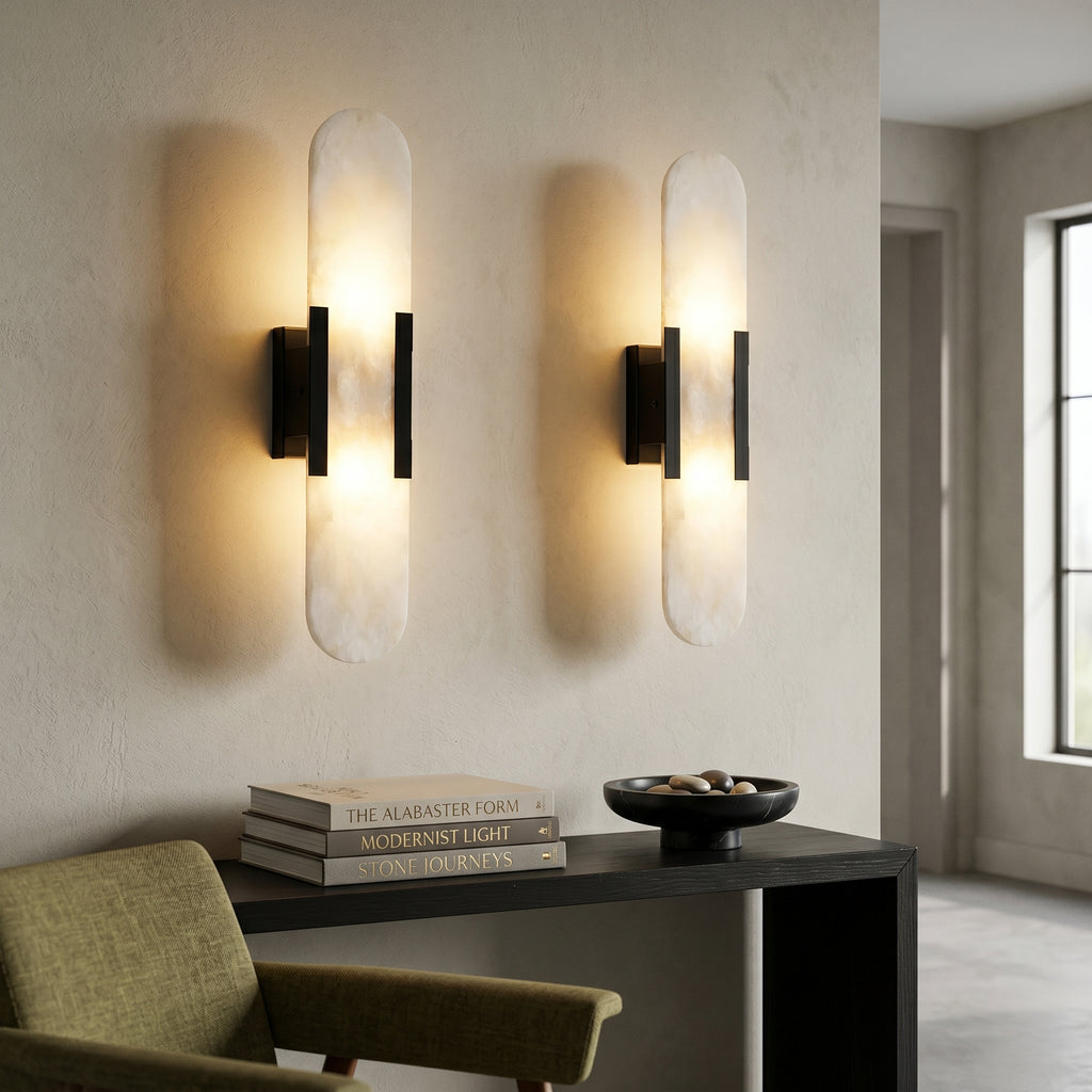 Dehowell 19.7in Dimmable Wall Mounted Sconce with Alabaster Shade,Modern 2-lights Wall Light with G9 Bulbs (Set of 2)