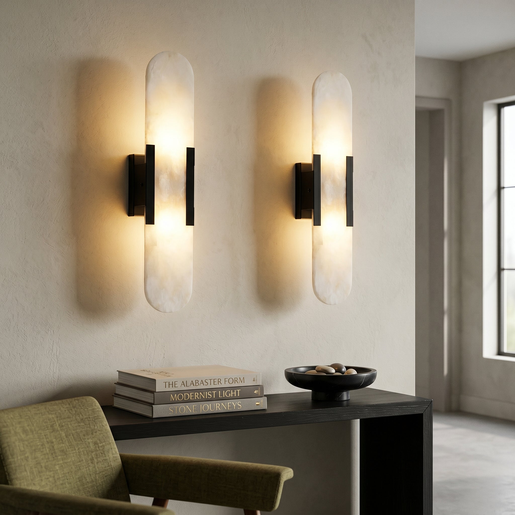 Dehowell 19.7in Dimmable Wall Mounted Sconce with Alabaster Shade,Modern 2-lights Wall Light with G9 Bulbs (Set of 2)